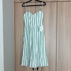 NWT Reformation Green and White Striped Linen Midi Dress